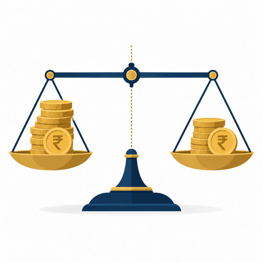 Balance scale illustration showing how OROP averages the highest and lowest pensions of a retirement year to set the new pension rate