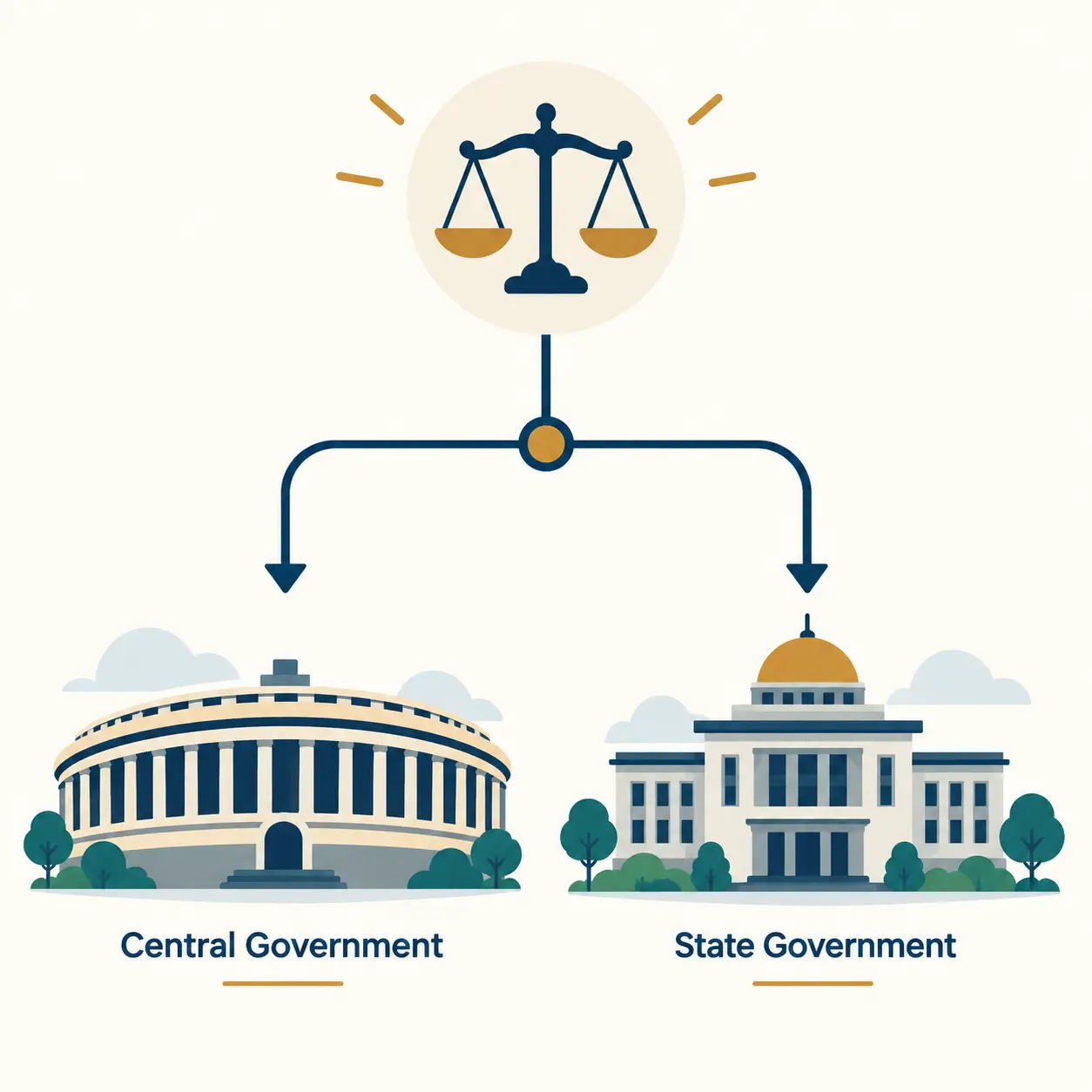 Simple diagram showing pay-setting authority branching from a single constitutional point into separate Union and State paths